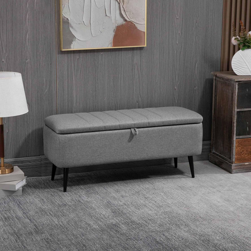 Polyester Upholstered Storage Bench, Grey