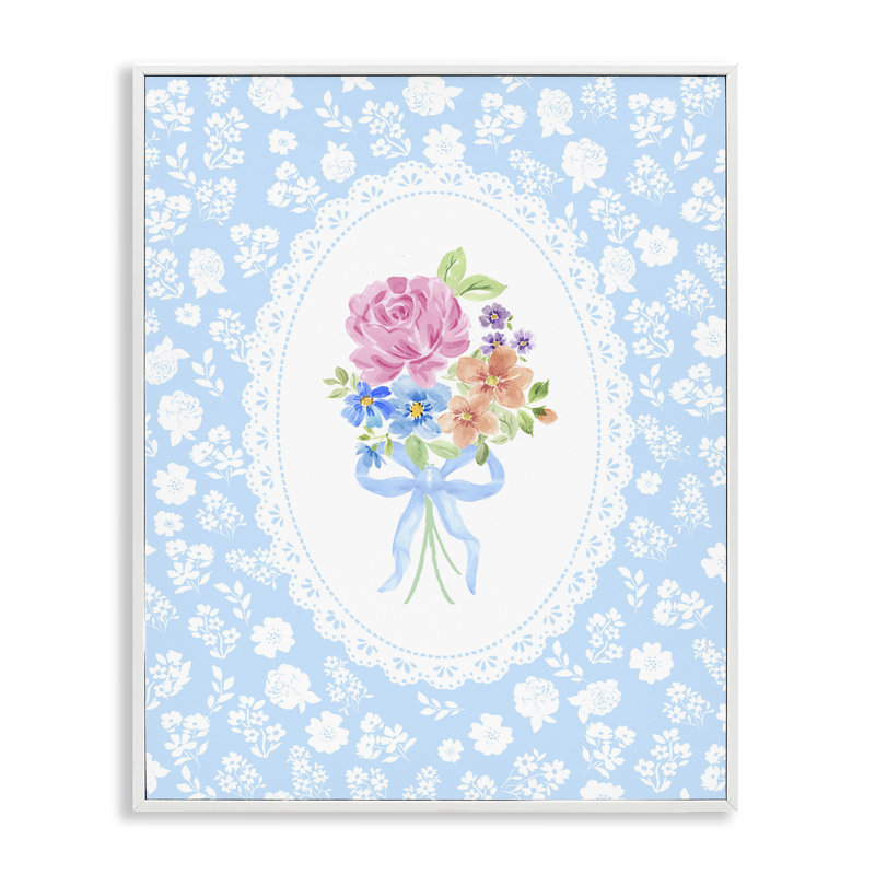 Blue Feminine Bouquet Framed Giclee, Design By Corinne Haig, 14" H x 11" W, Coastal White Framed Giclee