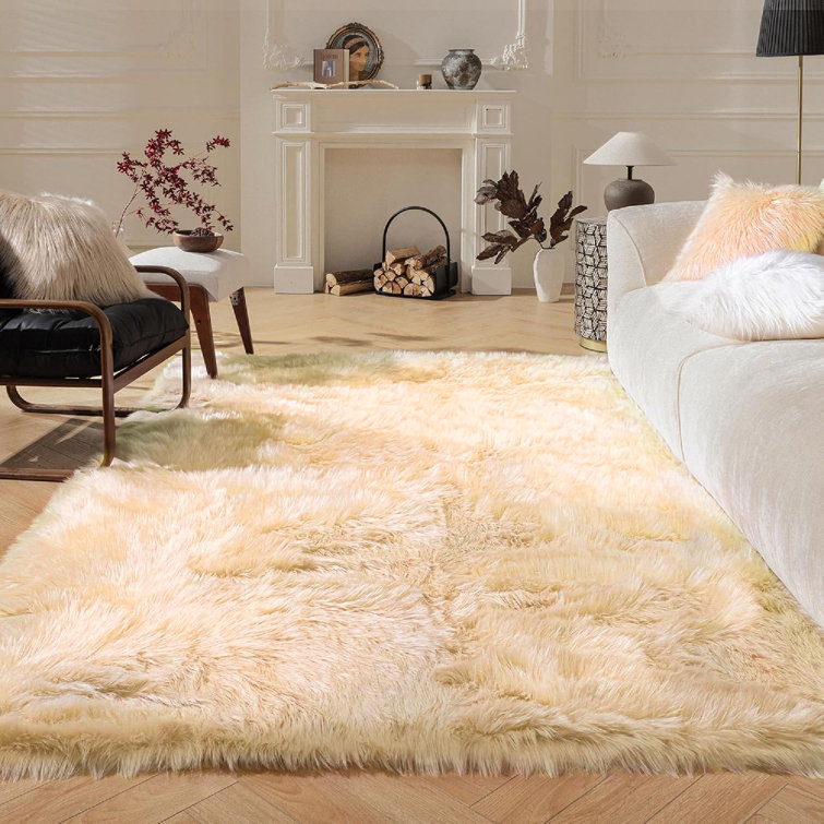 Yellow Shag Faux Sheepskin Fur Rug