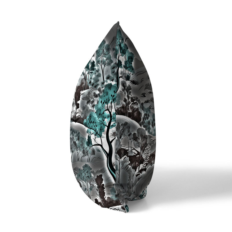 Gray and Turquoise Square Broadcloth Throw Pillow