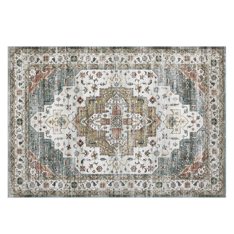 Machine Washable Area Rug Vintage Area Rugs Non Slip Backing Distressed Carpet for Living Room Kitchen Entryway, Beige
