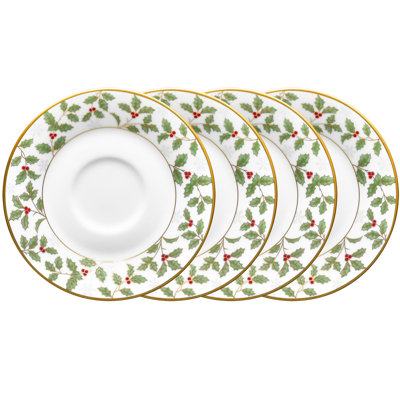Ensemble de 4 soucoupes de 6 po Noritake Holly & Berry Gold