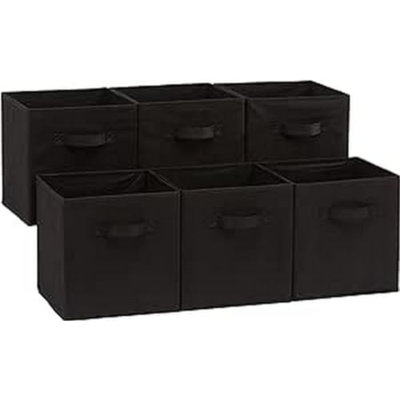 Cube Organizer Storage Bins Handles, Collapsible Fabric, Pack Of 6, 10.5"X10.5"X11", Black