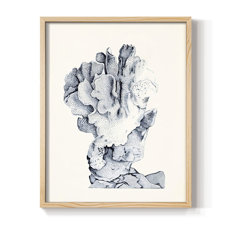 Bleu antique Coral IV, reproduction encadrée - bois massif, H 30 po x l 24 po