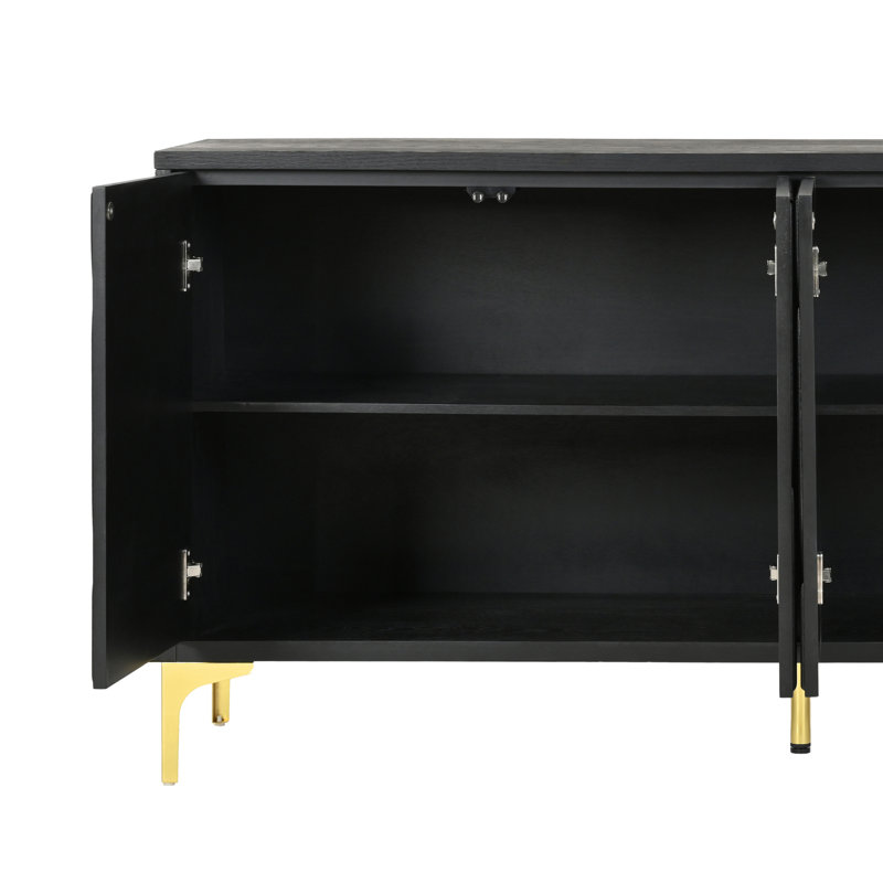 Buffets et buffets noirs, armoire à buffet sans poignée à ouverture par pression, armoire de rangement avec crédence sculptée avec 4 portes, buffet en bois (noir)