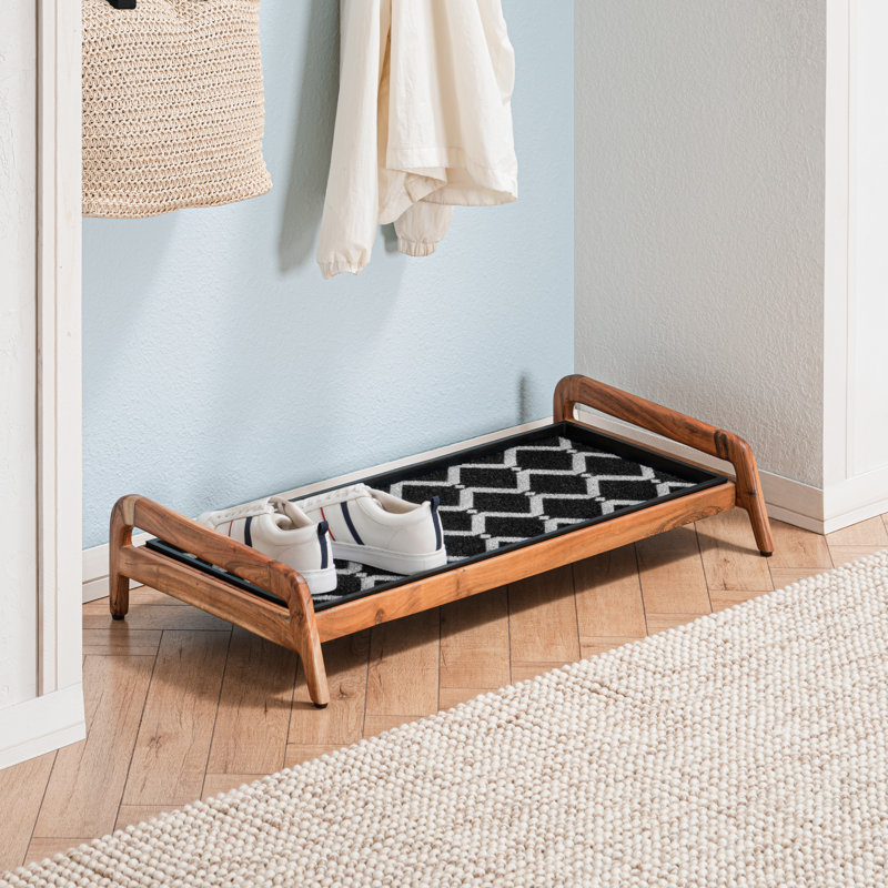 Support à bottes en bois massif de qualité supérieure avec tapis en fibre de coco naturelle - Rangement pour chaussures