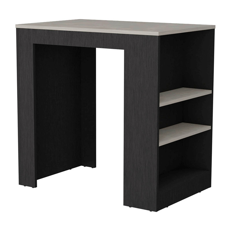 Kitchen Island, Three Side Shelves, Black / Ibiza Marble Color Finish