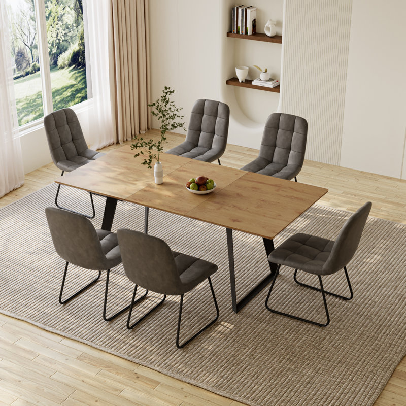 Modern Kitchen Dining Set, Extendable Dining Table with Upholstered Dining Chairs, 55" - 67", Gray