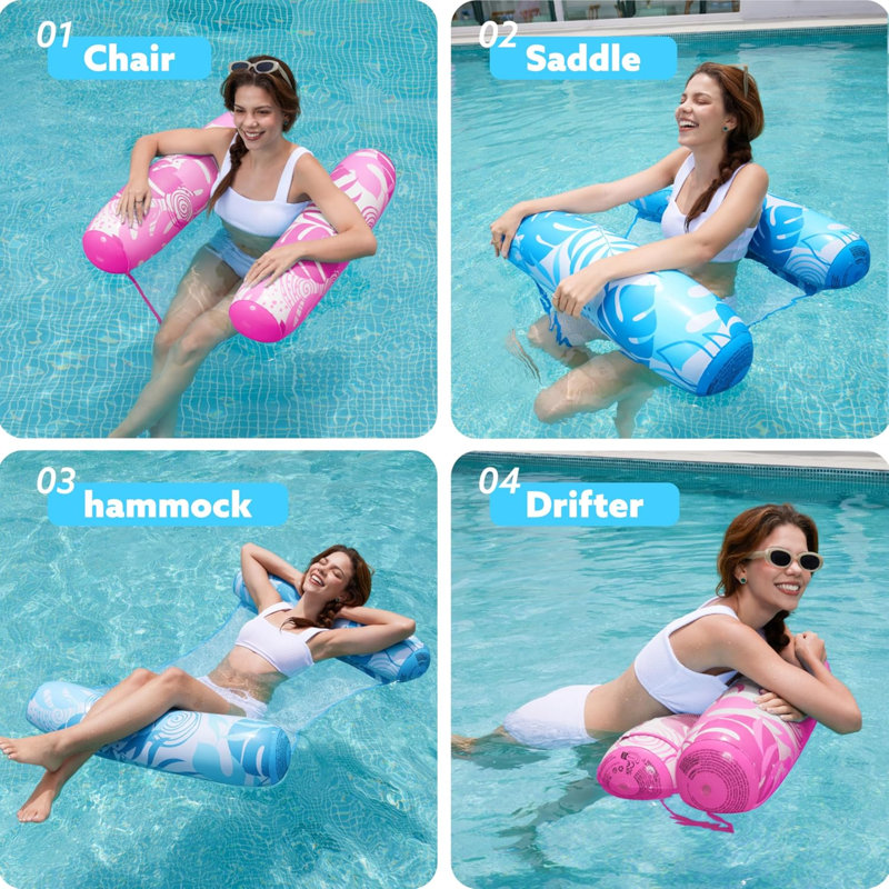 Ensemble de 2 flotteurs pour hamac pour adultes, 4 dans 1 piscine gonflable multi-usages pour piscine, Blue/Pink