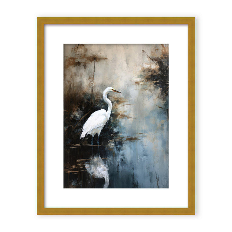 Nature Inspired Egret In Lake, 30" H x 24" W x 2.375" D, Black, Framed Canvas