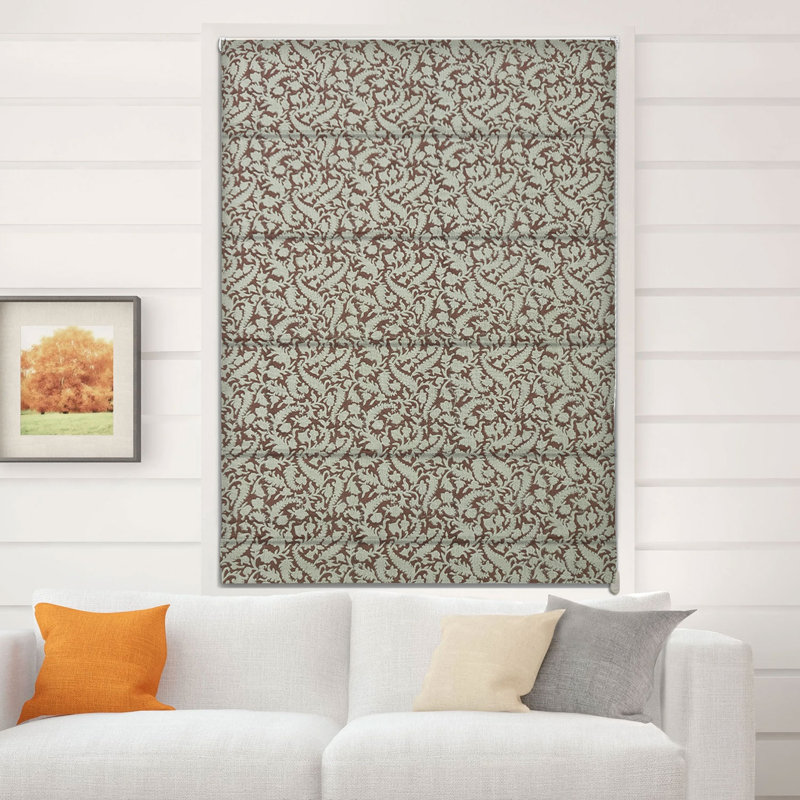 Fabdivine Elegant Floral Handmade Block Print Linen Roman Shade for Window Treatment, 100% Blackout Corded Blinds for French Door, Red, Kitchen, Room Darkening, Black Forest