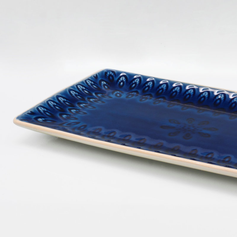 Peacock Rectangular Platter, Blue