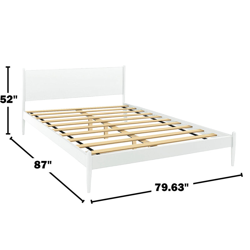 Lit plateforme en bois avec finition Mid-Century Eastern King avec finition blanche, pieds ronds fuselés, ensemble de lattes pour chambre à coucher au look élégant blanc, Century, très grand lit, lit en bois massif et ensemble élégant