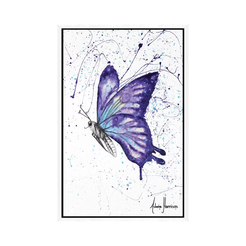 Lavender Butterfly by Ashvin Harrison - Print on Canvas, 152.5 cm H x 101.5 cm W, White Framed