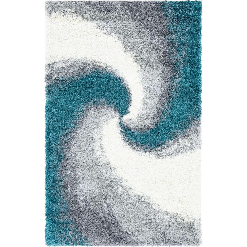 Tapis abstrait kaki , Rectangle 5 pi 3 po x 8 pi, Turquoise/Gris