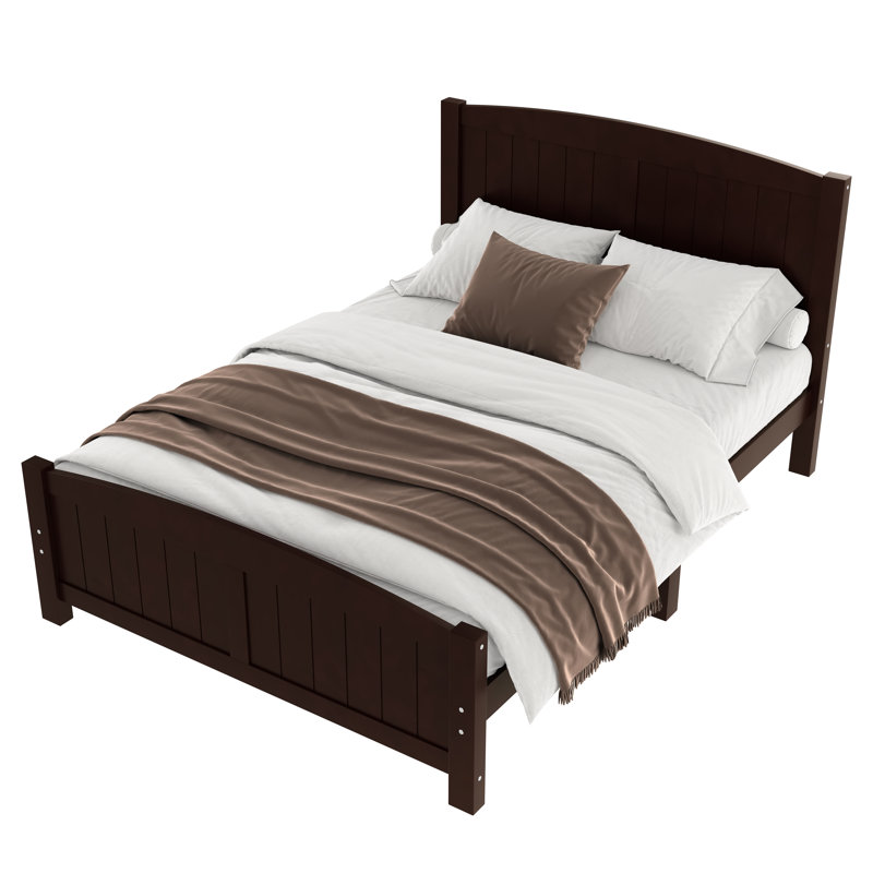 Lit plateforme double en bois massif avec lattes de soutien - robuste, sans sommier, espresso, Lit double, Espresso