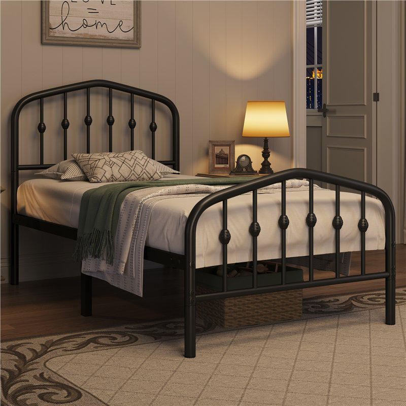 Metal Bed with Arched Headboard and Footboard, Single (3'), Black