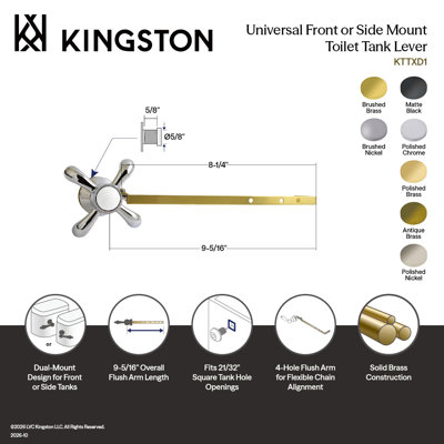 Levier de réservoir de toilette universel Kingston Brass French Country à montage frontal ou latéral