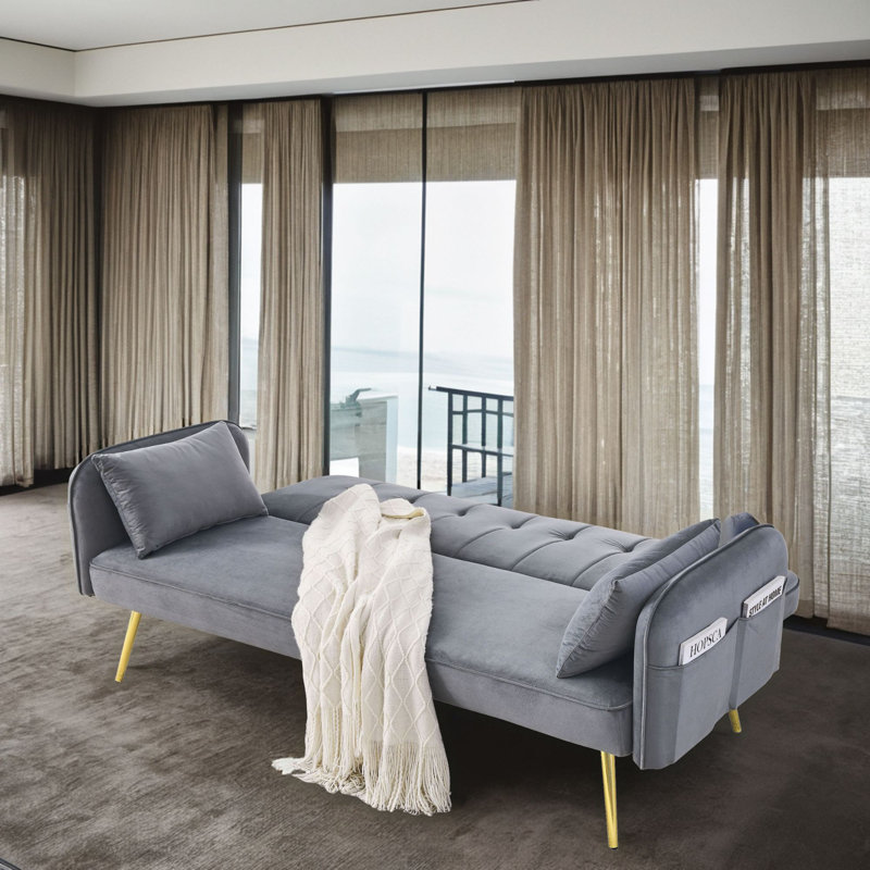 Accoudoir rond en velours 72,5 po Sritha, Velours gris velours