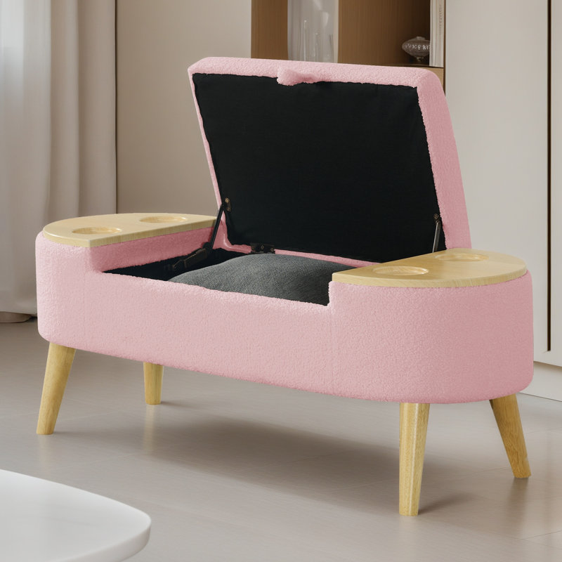 Banc de rangement avec repose-pieds avec couvercle à fermeture en douceur, grande capacité de 44 po, tissu 3D moelleux et bois massif pour le salon, le vestibule, la chambre à coucher