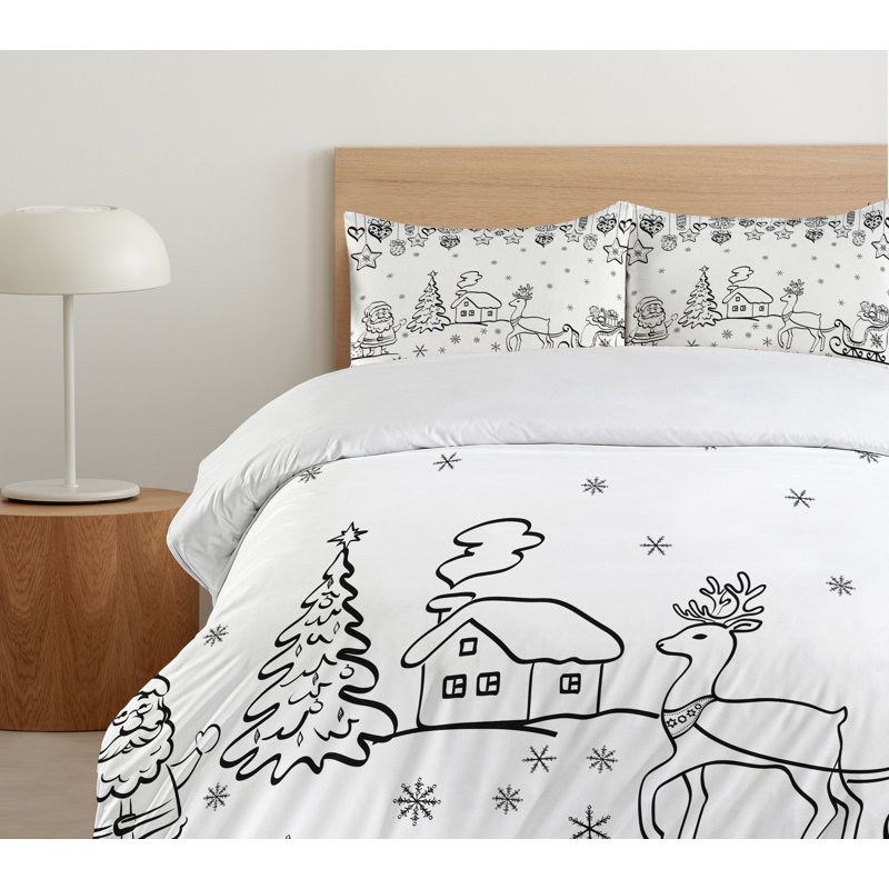 Christmas Santa and Reindeer Queen Duvet Cover Set