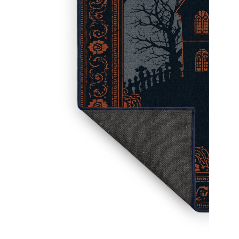 Soft Plush Fergus Halloween Modern & Contemporary Abstract Area Rug in Gray – Navy Binding, 3x5