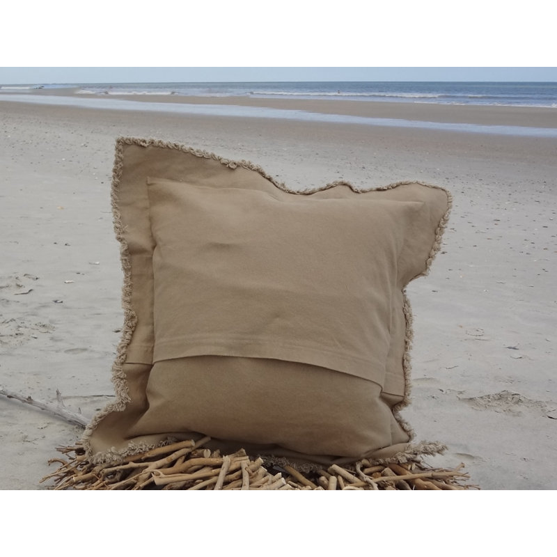Cotton Reversible Throw Pillow, 22" H x 22" W, Khaki/Ivory