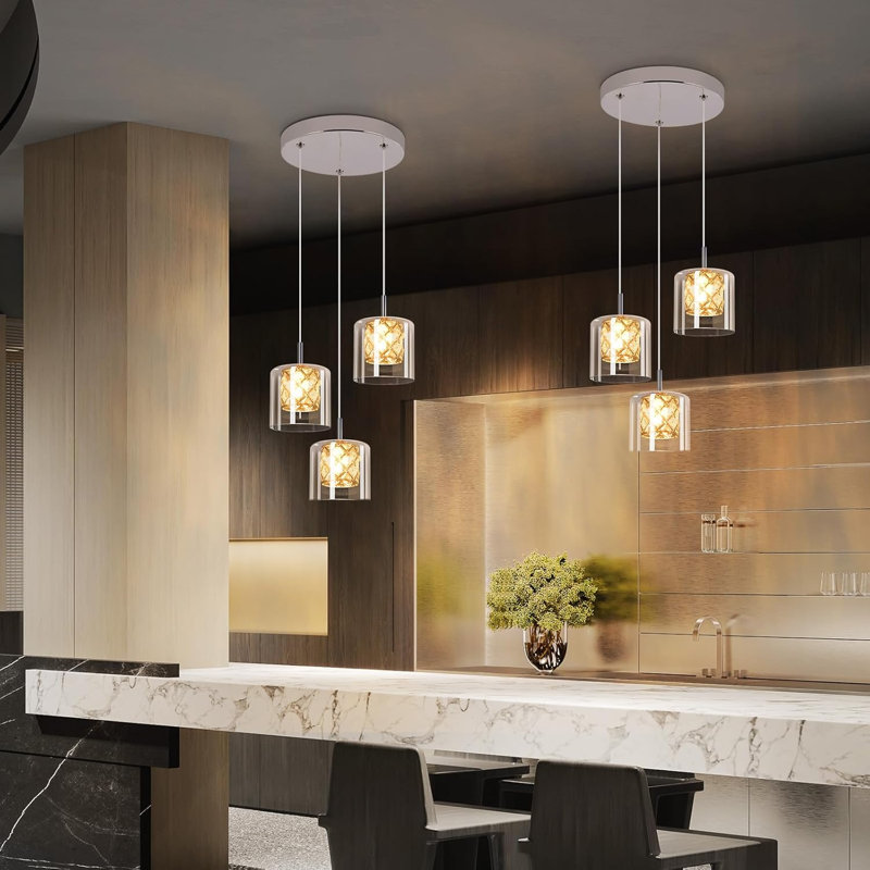 - Light Stainless Stee Cylinder Pendant, 3, 140cm H x 20cm W x 20cm D