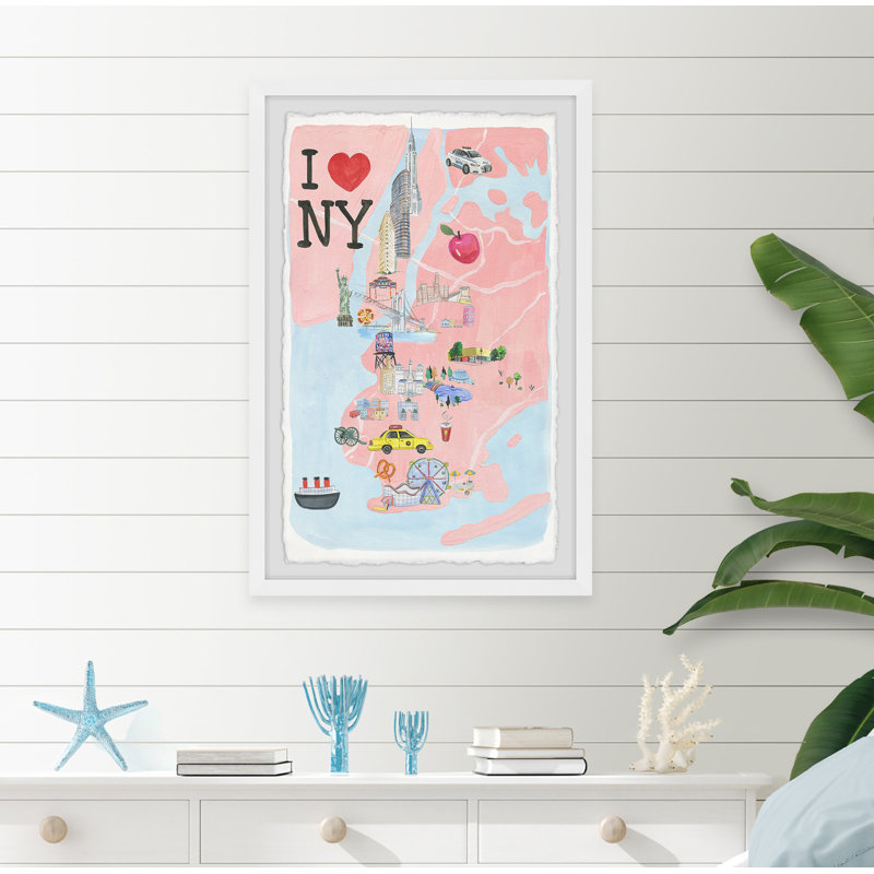 I Love NY Site Map - Cadre photo, reproduction d'art sur papier, H 12 po x l 8 po x P 1,5 po