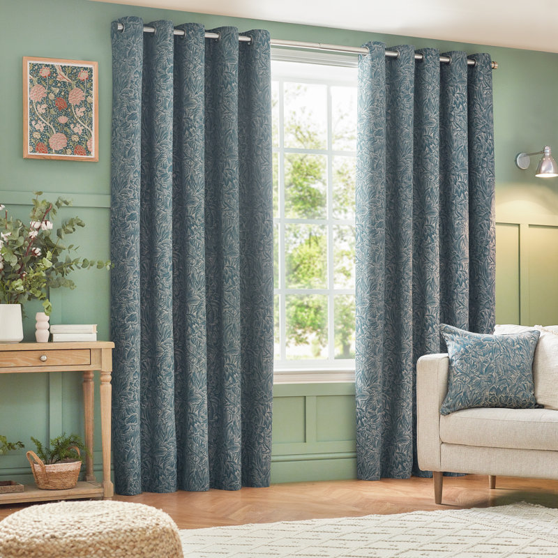 Jacquard Eyelet Curtains, Blue, 168 W x 137 D cm