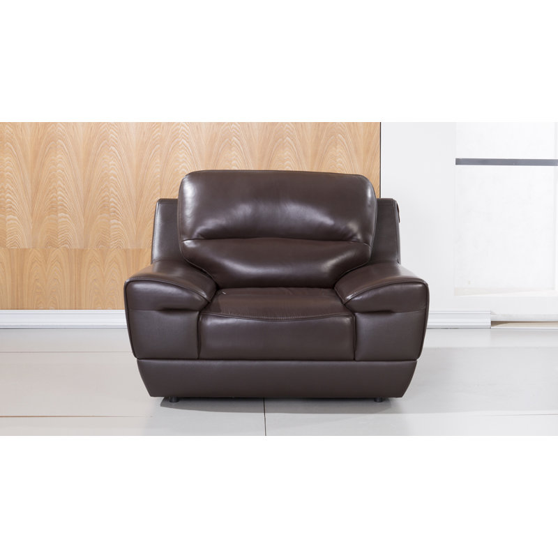 Hofstra Upholstered Club Chair, Dark Brown Genuine Leather