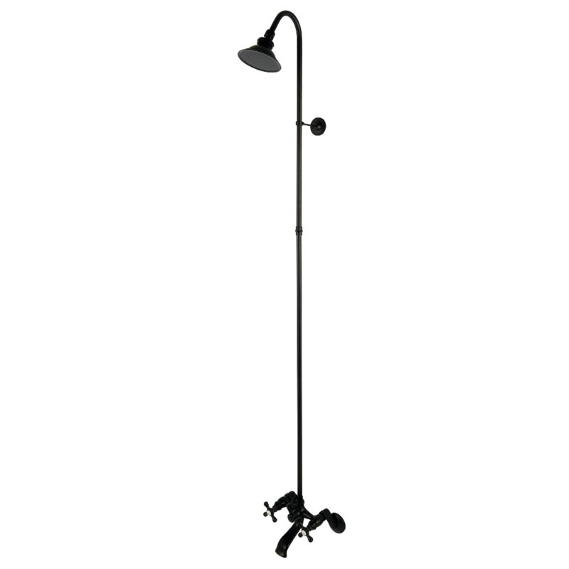 Kingston Brass Vintage Two-Handle 2-Hole Wall Mount Clawfoot Tub Faucet Package with Shower Combo, Matte Black