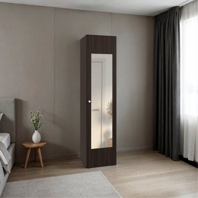 Home Linen Freestanding Tall Cabinet With Single Door, One Mirror And 4 Horizontal Storage Shelves, Cabinet For Bathroom, Bedroom Or Laundry Room