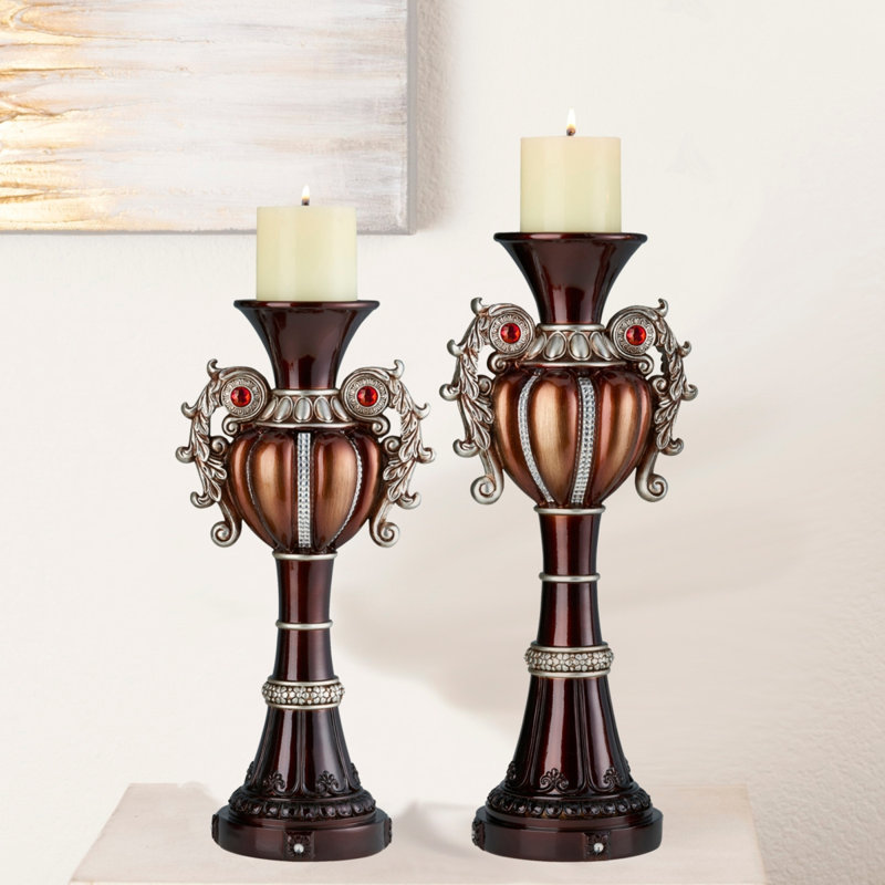 Porte-bougie 16 "et 18" de hauteur "Delicata", bronze (ensemble de 2)