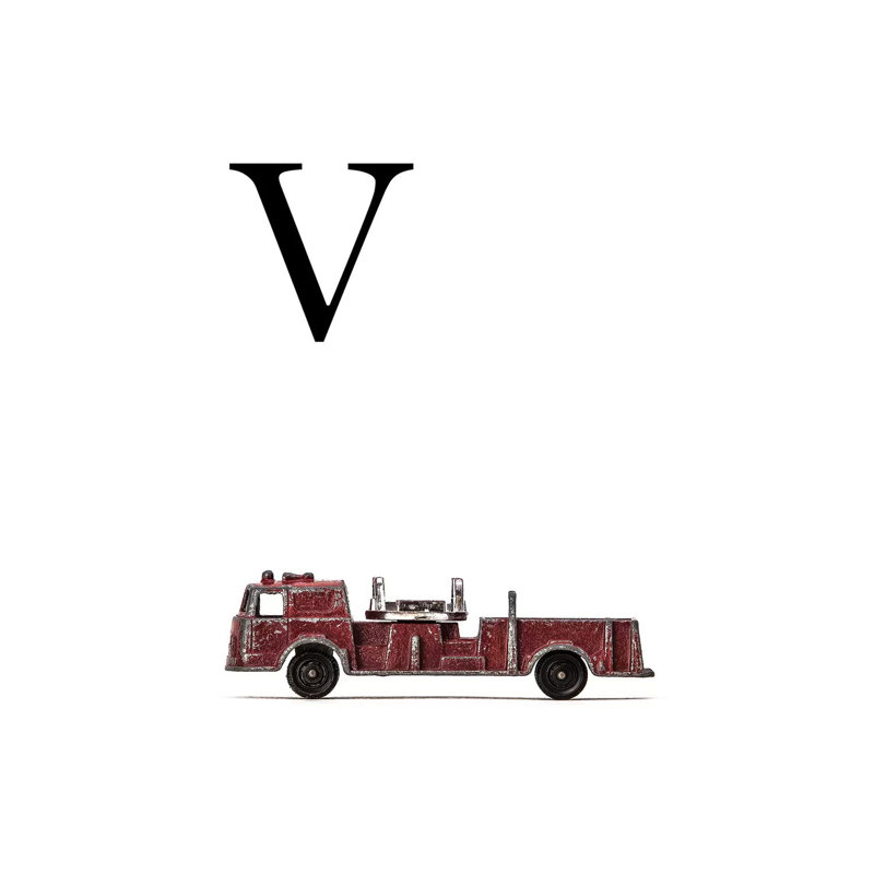 V Fire Engine Letter - Print on Canvas, 20.32 cm H x 30.48 cm W, Wrapped Canvas