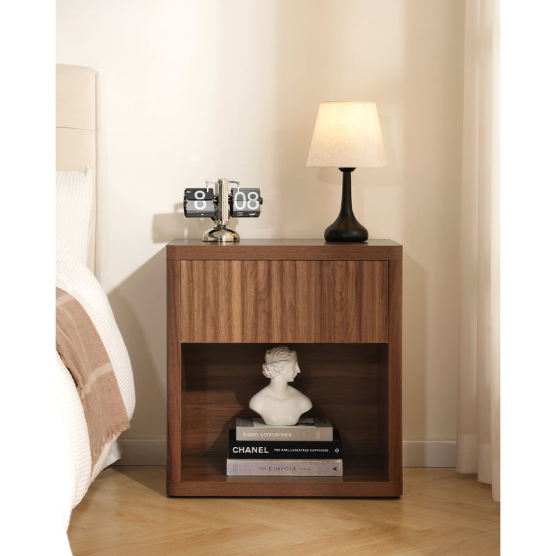 Night Stand Fluted Nightstand With Drawers, Wood Bedside Table With Storage, Farmhouse Bed Side Table For Bedroom, Sofa End Tables Living Room	
