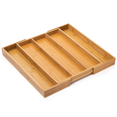 Large Premium Bamboo Silverware Organizer - Expandable Kitchen Drawer & Utensil Organizer, 17.5" X 19.75" Cutlery Tray With Drawer Dividers (3-5 Slots) (Natural)
