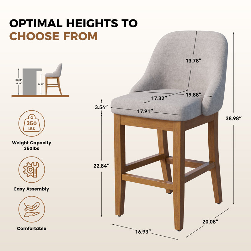 Tabouret de bar moderne à hauteur de comptoir avec dossier, siège en similicuir et pieds en noyer d'hévéa, Chenille