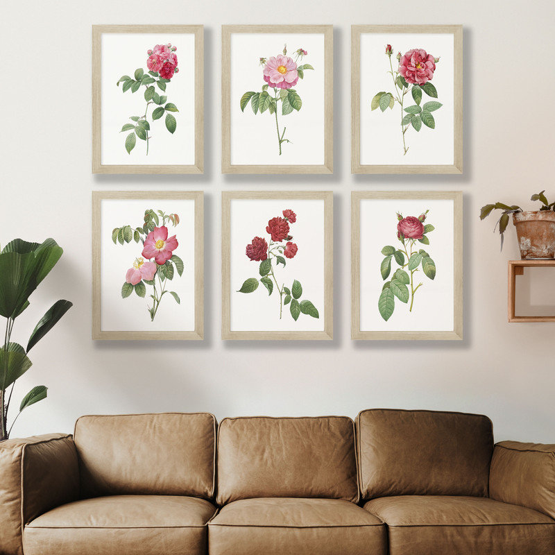 Ensemble de 6 reproductions vintage sans roses, H 12 po x l 9 po