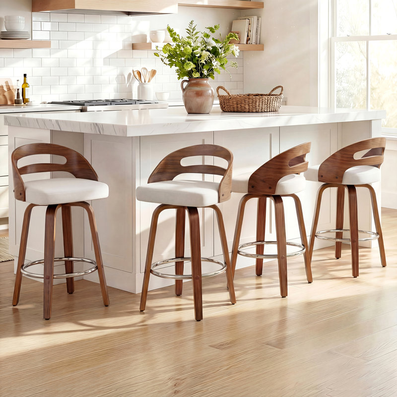 Ensemble de 4 tabourets de comptoir pivotants rembourrés Mahtab, Beige, Tabouret de comptoir (siège d'une hauteur de 25,1