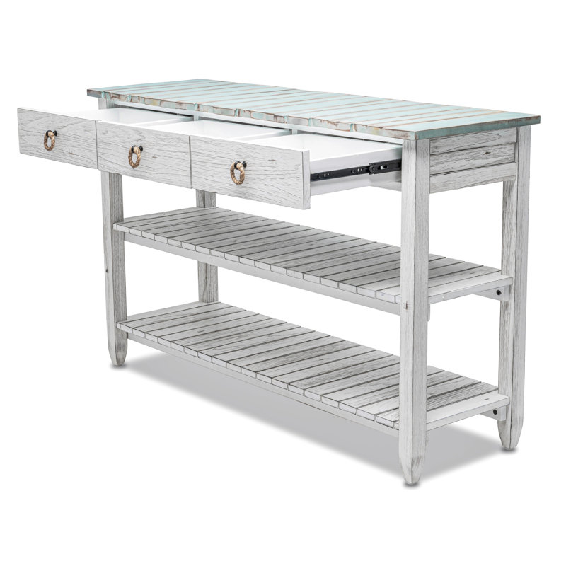 Firman - Solid Wood Entertainment Center - Distressed Bleu, White Finish, Blue/White