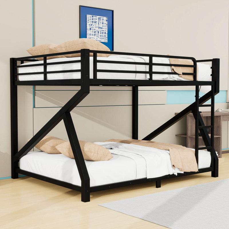 Metal Bunk Bed with Ladders, Queen Over Queen