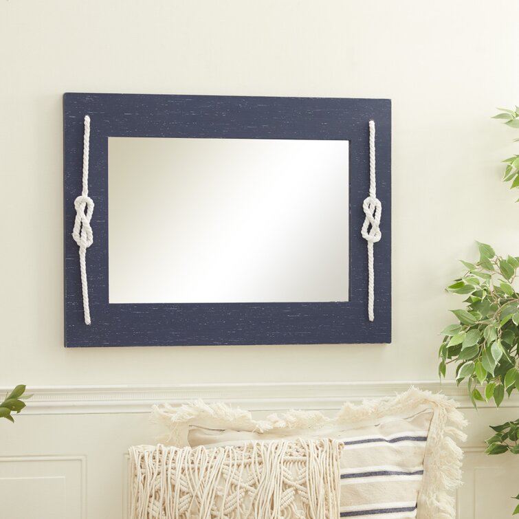Blue Wood Wall Mirror with Knot Detailing