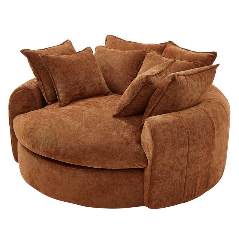 Canapé-lit rond rembourré avec 8 coussins décoratifs 59,8 po, Orange