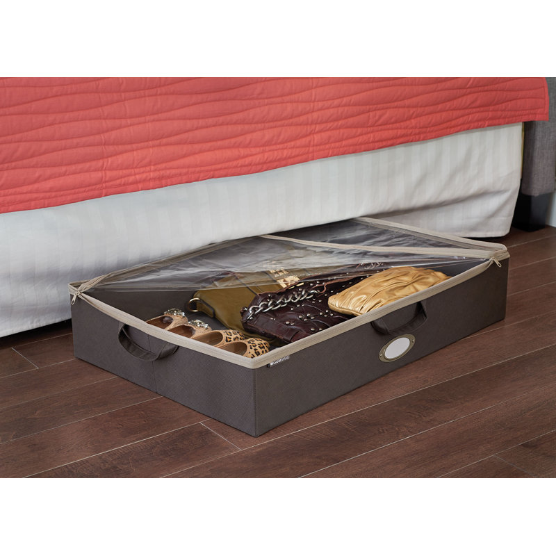 Underbed Fabric Storage Bag with Clear Lid Label Window and Handle