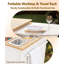 Chariot à charcuterie avec 12 poêlons en acier inoxydable, garniture de pizza en bois mobile et station de bar à salade, chariot de cuisine pliable pour îlot de cuisine avec grand espace de rangement, table de service roulante pour la restauration à domicile-2039365707
