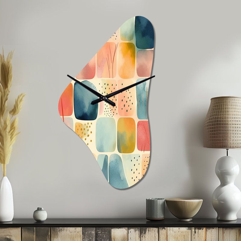 Samontha, motif amusant orange de formes III - horloges murales en métal de forme unique géométrique, horloge murale asymétrique orange