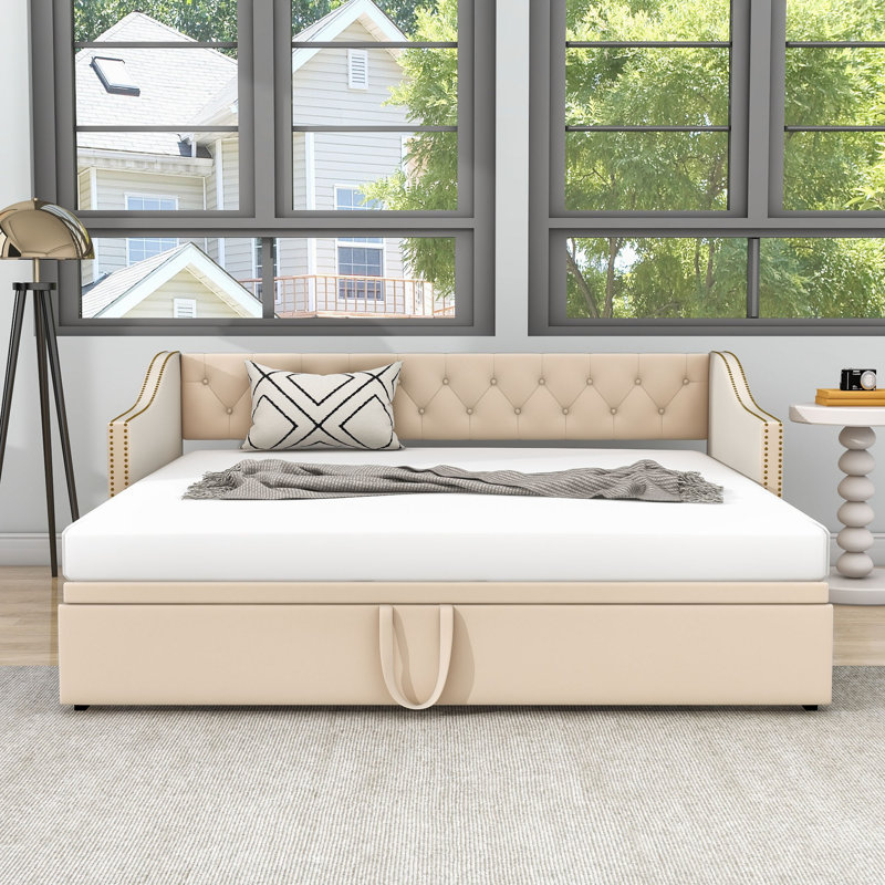 Lit de jour en velours avec couchette, Beige