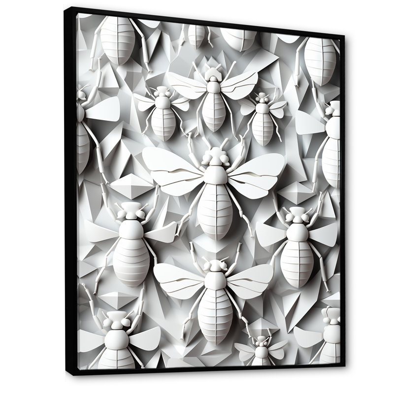 Noir et gris, roches et insectes II - insectes et insectes, art mural, Cadre flottant noir, H 40 po x l 30 po x P 1,5 po