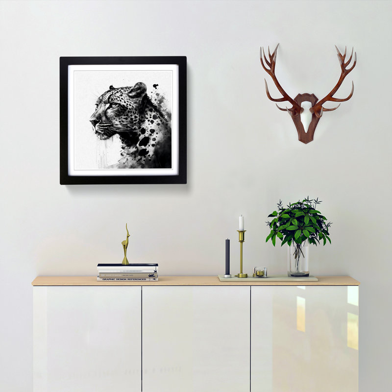 Leopard Ink Wash - Framed Print, Black